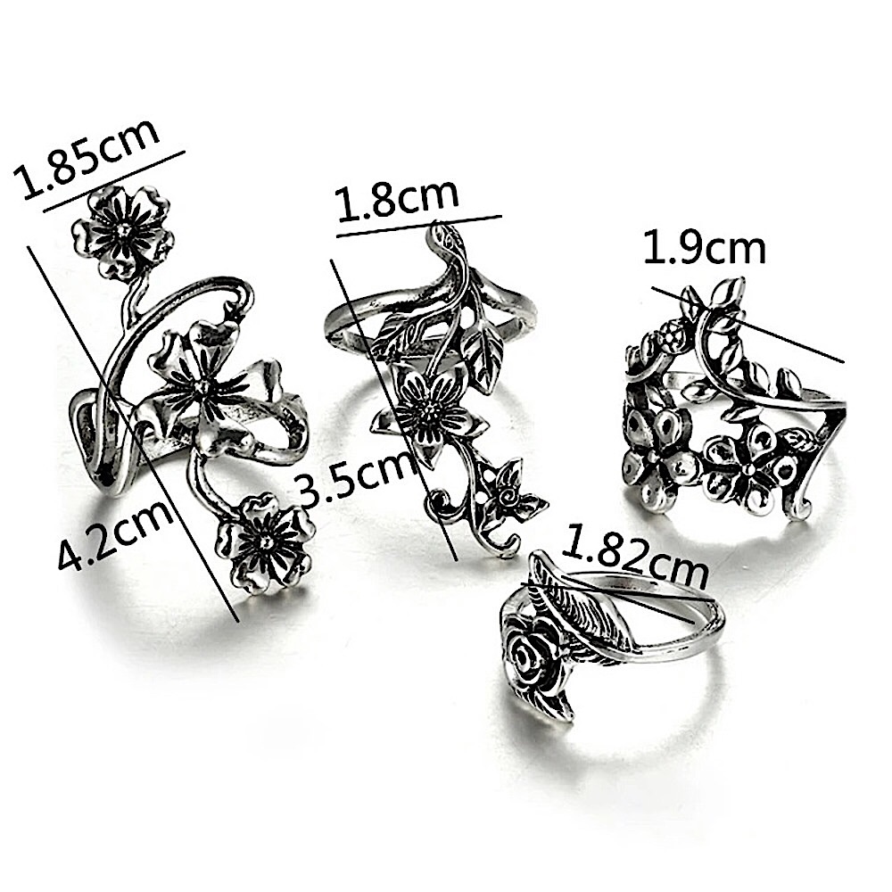 Silver flower vine knuckle ring set πΊ - Picture 11 of 11